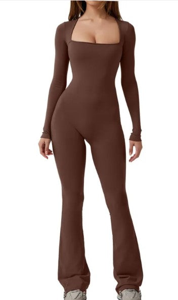 Square Collar Long Sleeve Jumpsuit