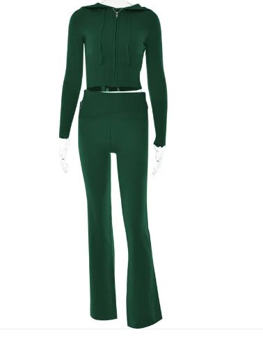 Hooded Top & Flare Pants Matching Set